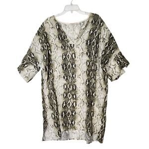 ANNA MELANI 100% L LINEN DRESS ITALY SNAKE PRINT OVERSIZED GAUZY FLOWY COVER UP